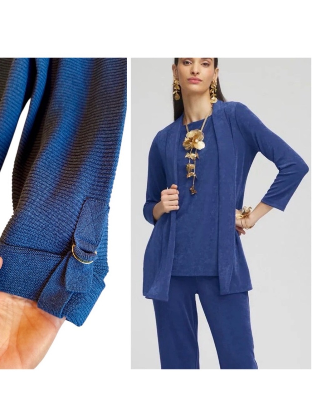 CHICO’S Ribbed Royal Blue Textured Open Front Cardigan Sweater Jacket